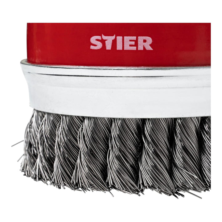 STIER Topfbürste Stahl, gezopfter Draht, für Winkelschleifer, Ø 100 mm, M14, Drahtstärke 0,5 mm, Dra