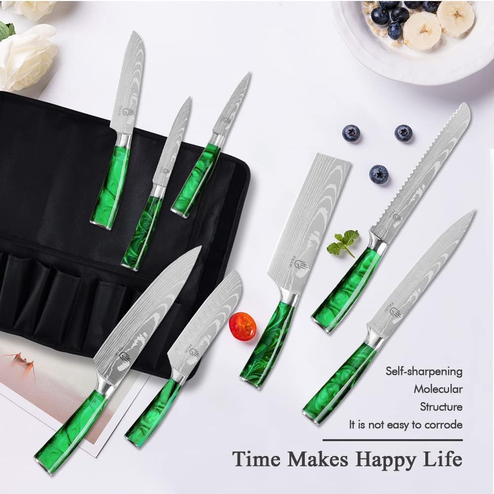FULLHI Messer Set, 14pcs japanisches Messer Set, Mehrfarbige Premium deutsche Edelstahl Küchenmesser