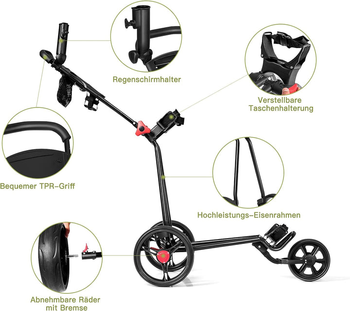COSTWAY Golftrolley, Golftrolley 3 Rad Klappbar, Golf Trolley, Golfwagen Klappbar, Golf Trolleys, Go