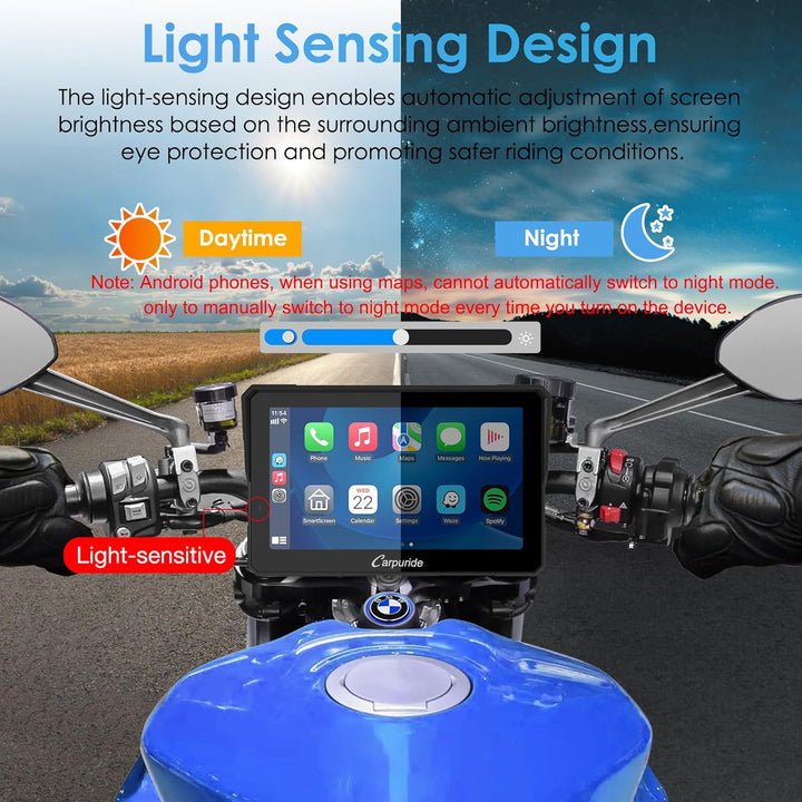 Carpuride W702B Pro Motorrad-Carplay-Bildschirm mit Halterung für BMW-Motorräder, Kabelloses CarPlay