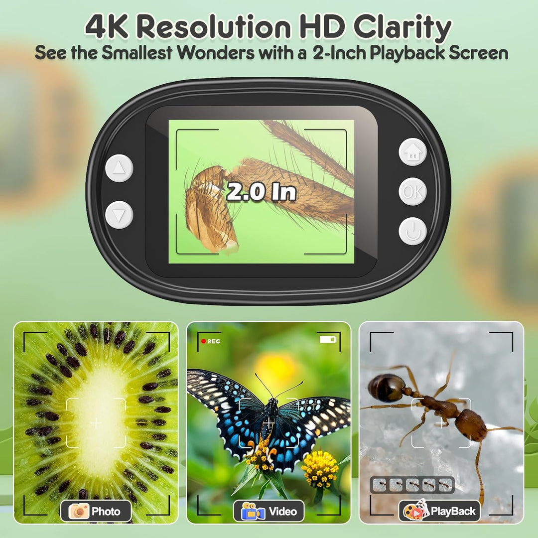 1000X Handy Digital Mikroskop für Kinder: 4K 2.0" Bildschirm Wiederaufladbar Mini Taschen Tragbares