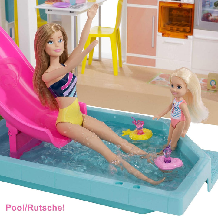 Barbie Dream House (114 cm), 3-stöckiges Puppenhaus mit Barbie-Pool, Rutsche, Barbie-Rollstuhllift,