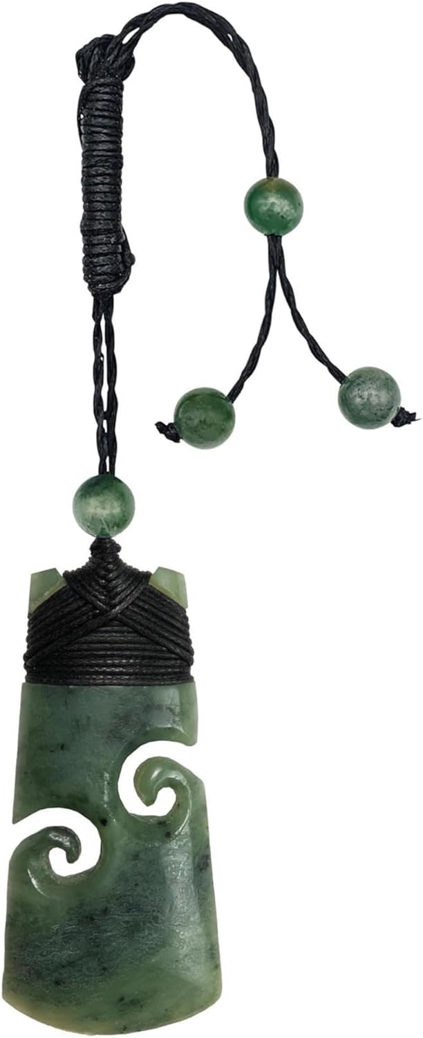 81stgeneration Unisex Geschnitzte Nephrit Jade Grünstein Maori Doppel Koru Toki Anhänger Halskette