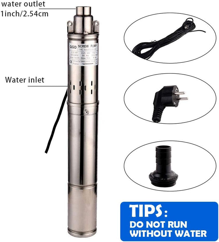 SHYLIYU Tiefbrunnenpumpe 220V Tauchpumpe Edelstahl Tauchpumpe oder Hauswasserwerk und Garten (0.25KW