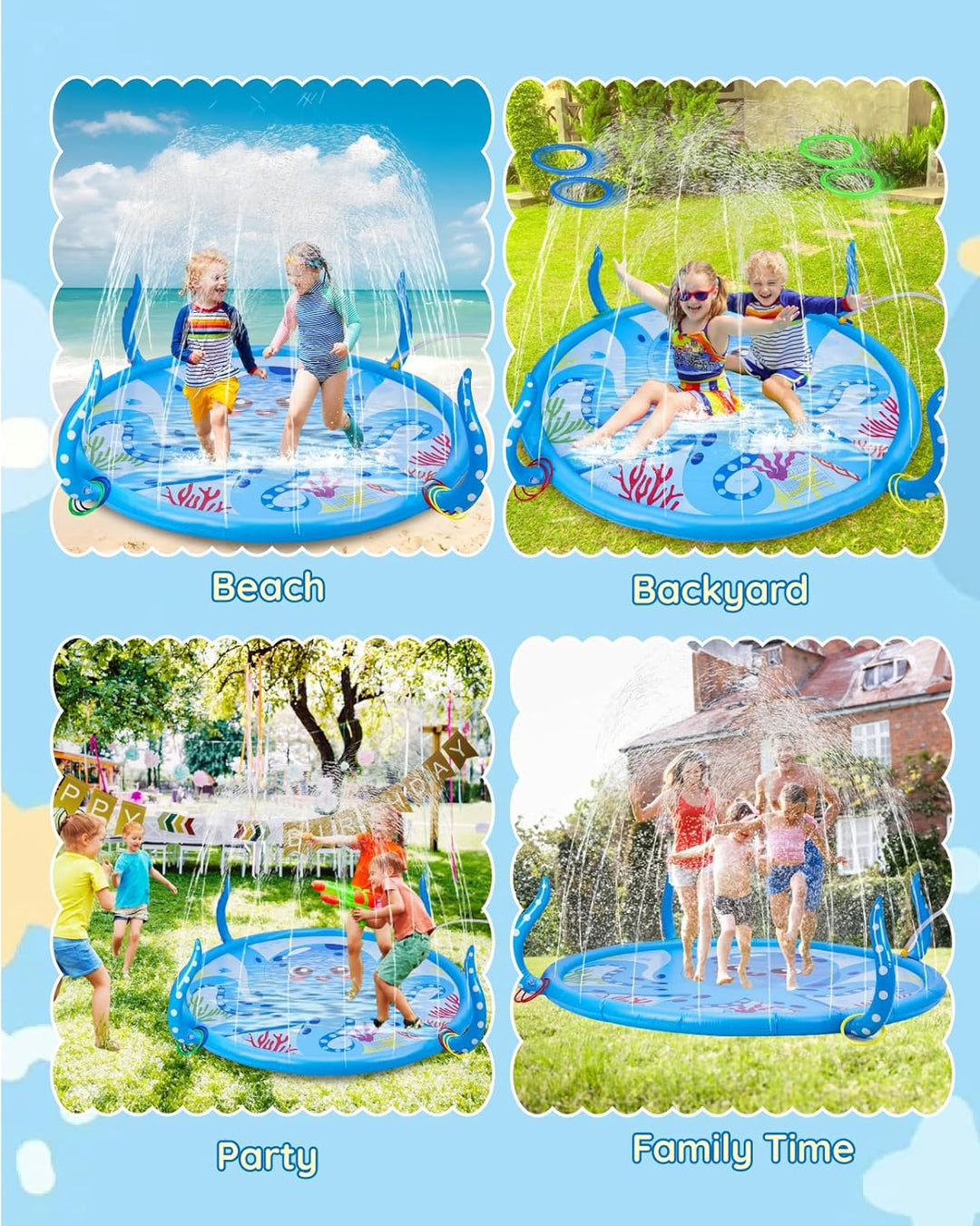 Anpro Sprinkler für Kinder, Aufblasbare Octopus-Wasserspielzeuge für Jungen und Mädchen, Sommer Outd