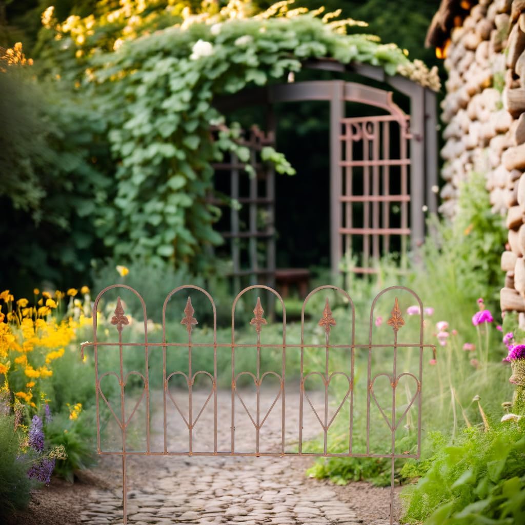 ecosoul Zaun Zaunelement Abgrenzung massiv mit fünf Herzen Beetabgrenzung Rankhilfe 82 cm breit x 57