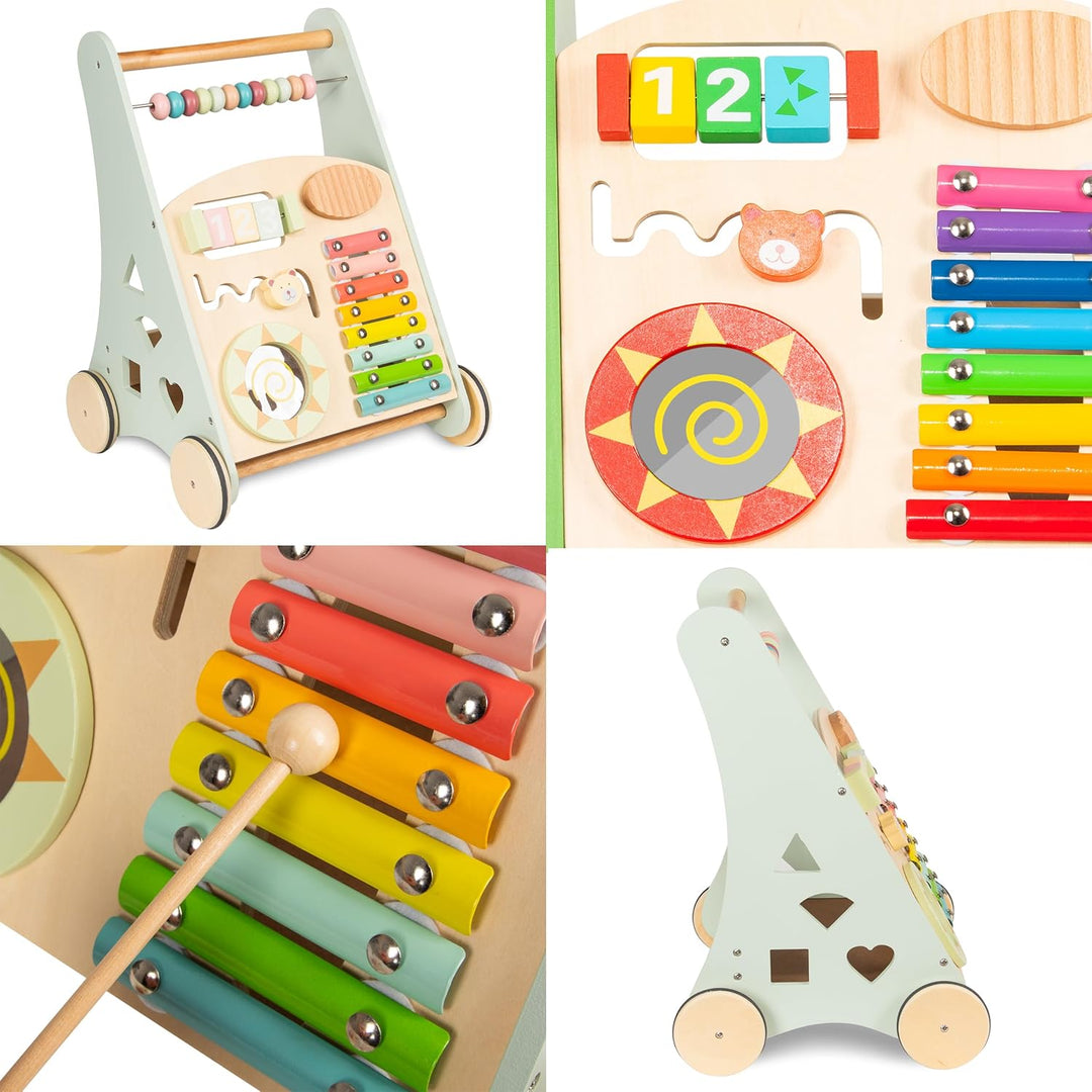 COIL Babywalker Lauflernwagen 3in1, Kinderwagen aus Holz, Lernspielzeug, ab 12 Monaten (Grün), grün