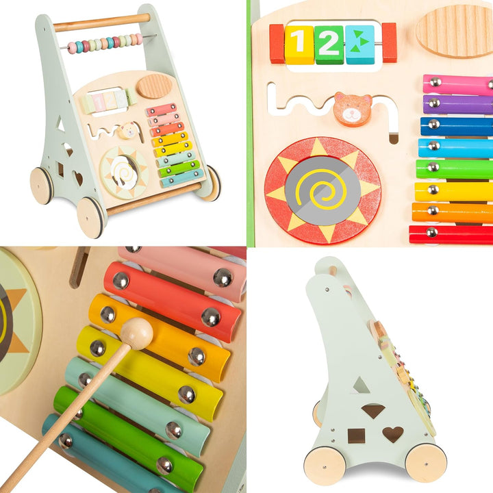 COIL Babywalker Lauflernwagen 3in1, Kinderwagen aus Holz, Lernspielzeug, ab 12 Monaten (Grün), grün
