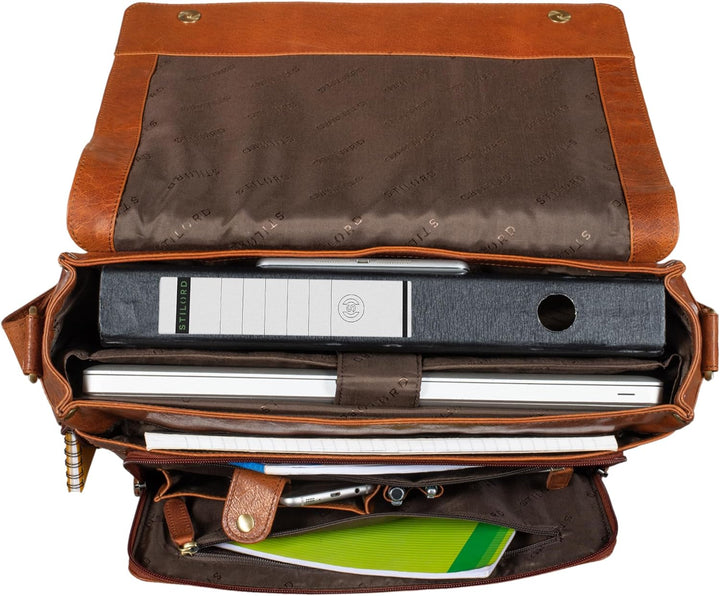 STILORD 'Rick' Schultertasche Leder für 15,6 Zoll Laptop Umhängetasche Aktentasche Bürotasche Unitas