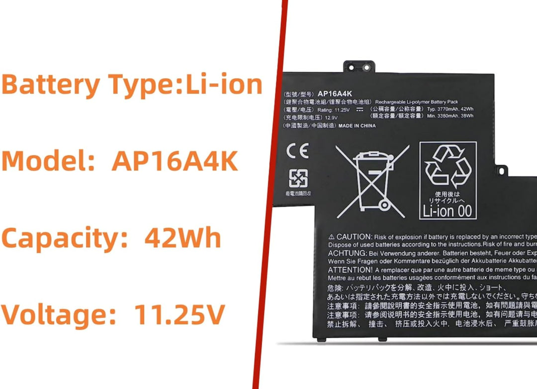 PUGASR AP16A4K Laptop Akku Kompatibel mit Acer Aspire One Cloudbook 11 AO1-132 AO1-132-C5MV AO1-132-