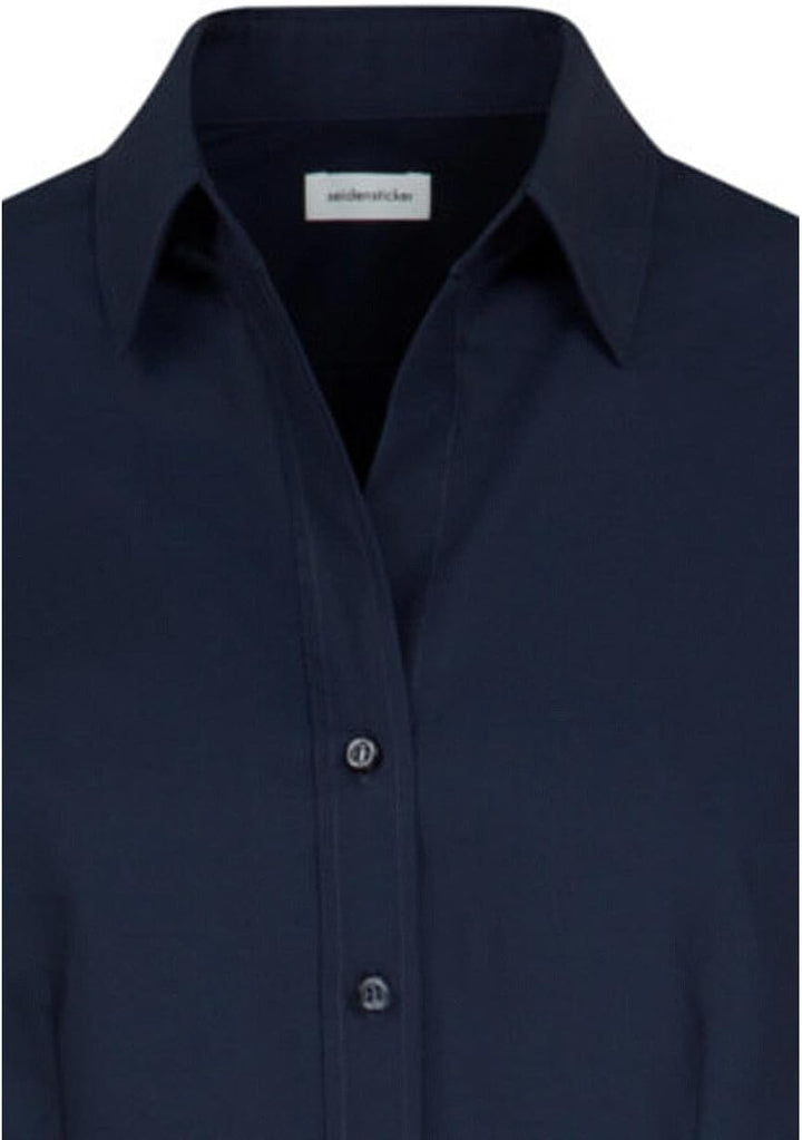 Seidensticker Damen Bluse - City Bluse - Hemdbluse - Slim Fit - Kurzarm - Uni - Stretch 32 Dunkelbla