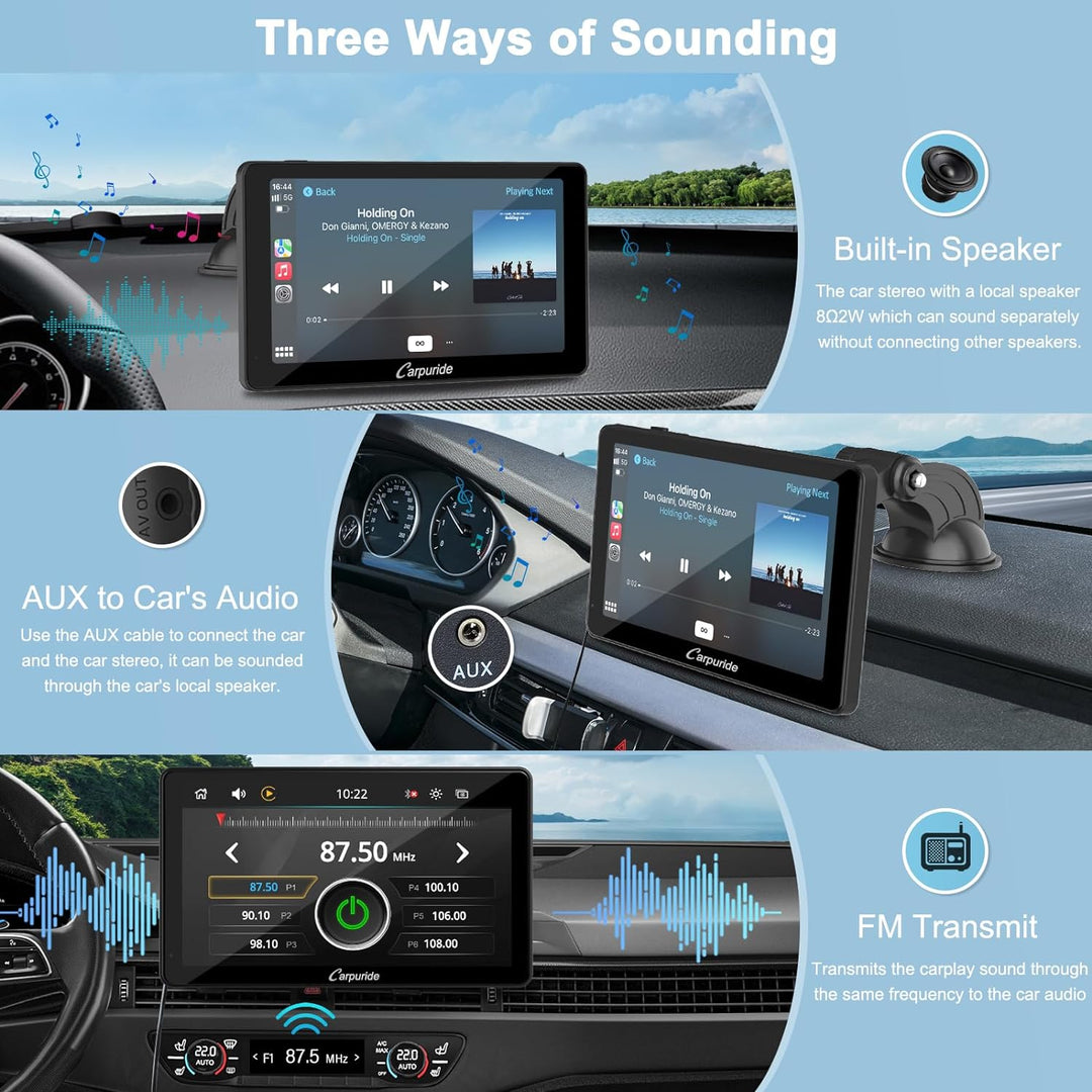 Carpuride C3 Wireless Apple Carplay & Android Auto Autoradio, Tragbares 7 Zoll HD Touchscreen Auto S