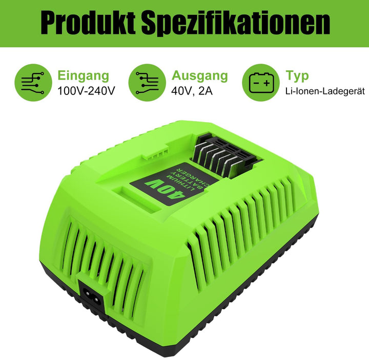 ENERGUP G40C 40V Ersatzladegerät für Greenworks 40V Ladegerät für Greenworks 40V Akkus 29252 20202 2