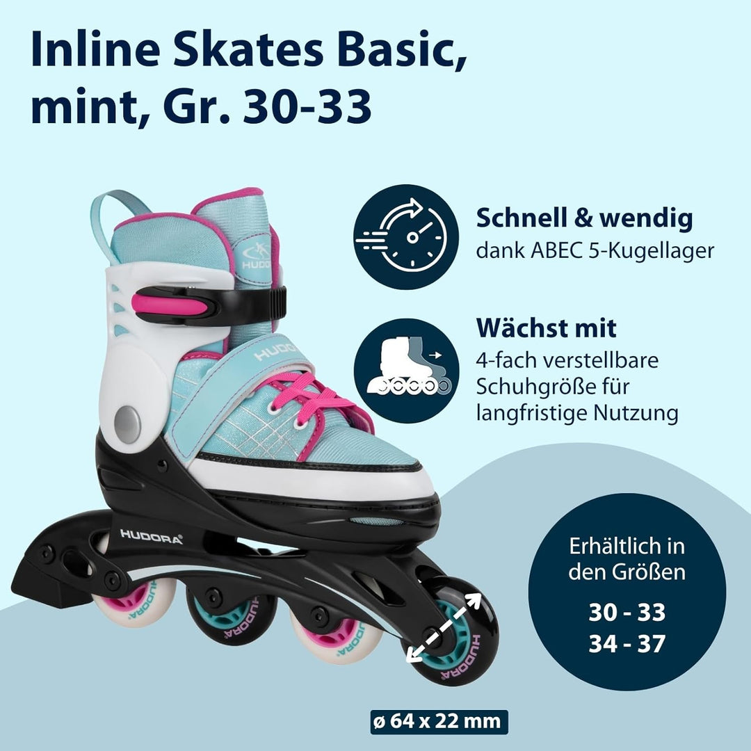 HUDORA Kinder Inliner Basic | Inline Skates für Mädchen & Jungen, verstellbar über 4 Grössen | Leich