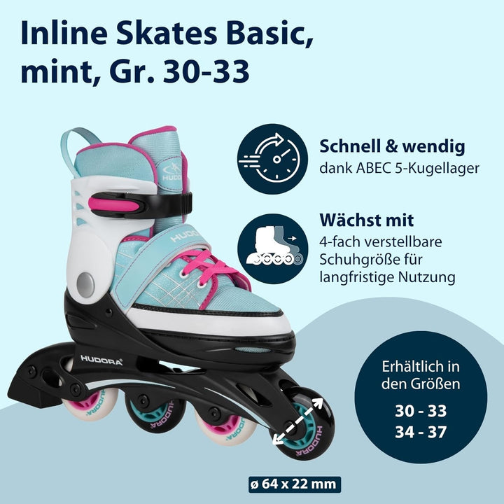 HUDORA Kinder Inliner Basic | Inline Skates für Mädchen & Jungen, verstellbar über 4 Grössen | Leich