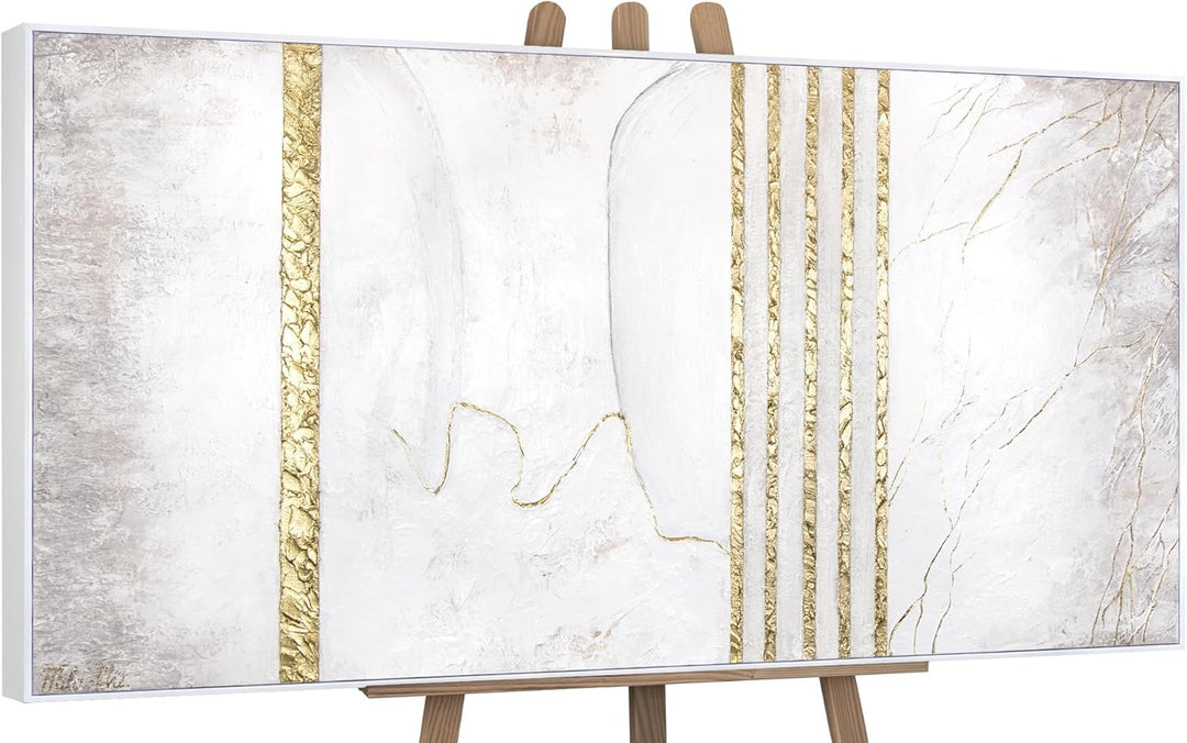 YS-Art Abstrakt Acryl Gemälde auf Leinwand mit Rahmen goldener Marmor handgemalt Wandbilder Wohnzimm