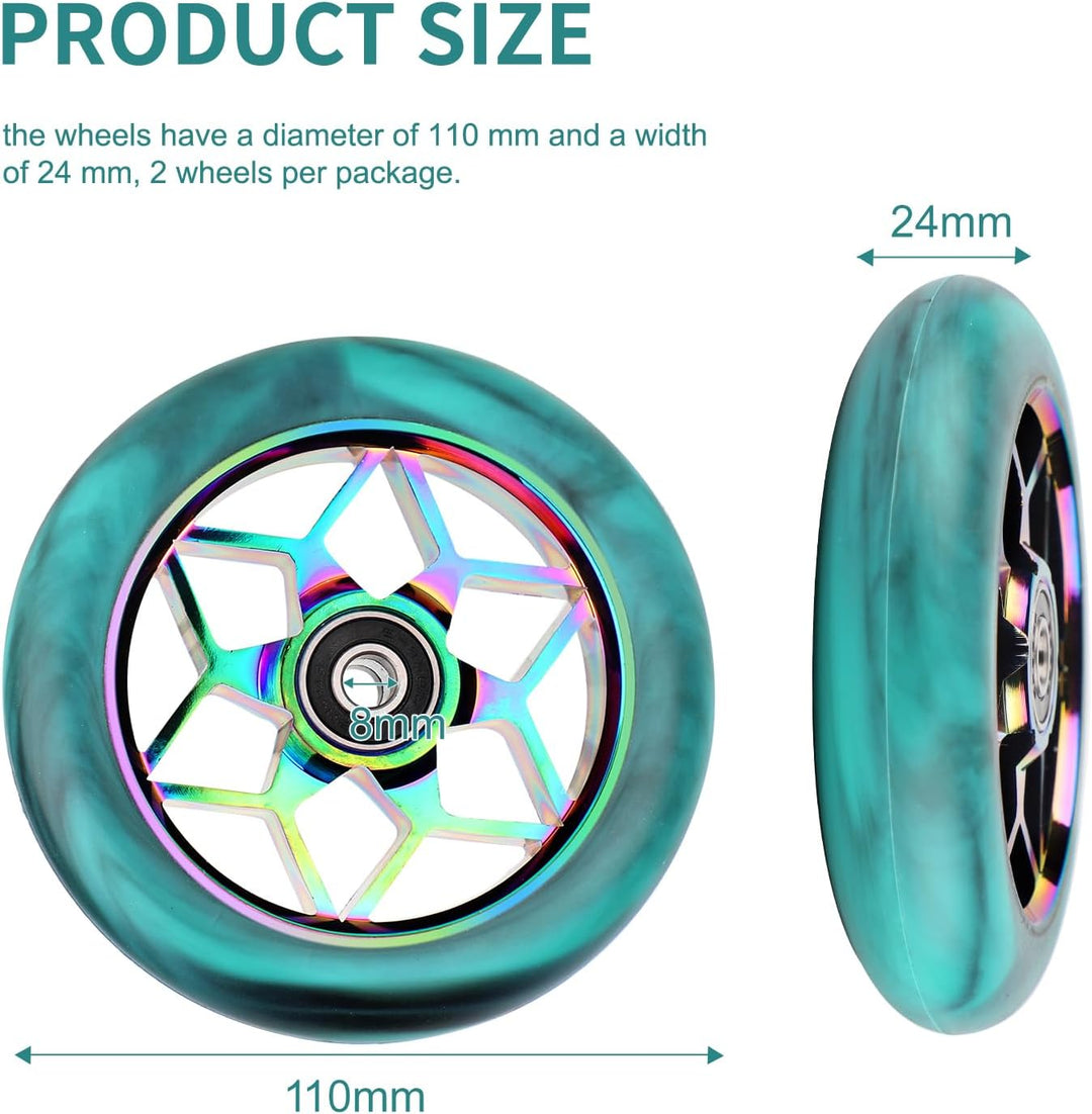 DBREAKS Stunt Scooter Rollen, 2 Stück Scooter Ersatzräder, 110mm Scooter Räder mit ABEC, 9 Kugellage
