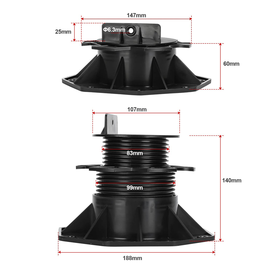 Daromigo Stelzlager Terrassenlager, 10 Stück Höhenverstellbar 60-140mm Stellfüsse Terrassenlager, Pl