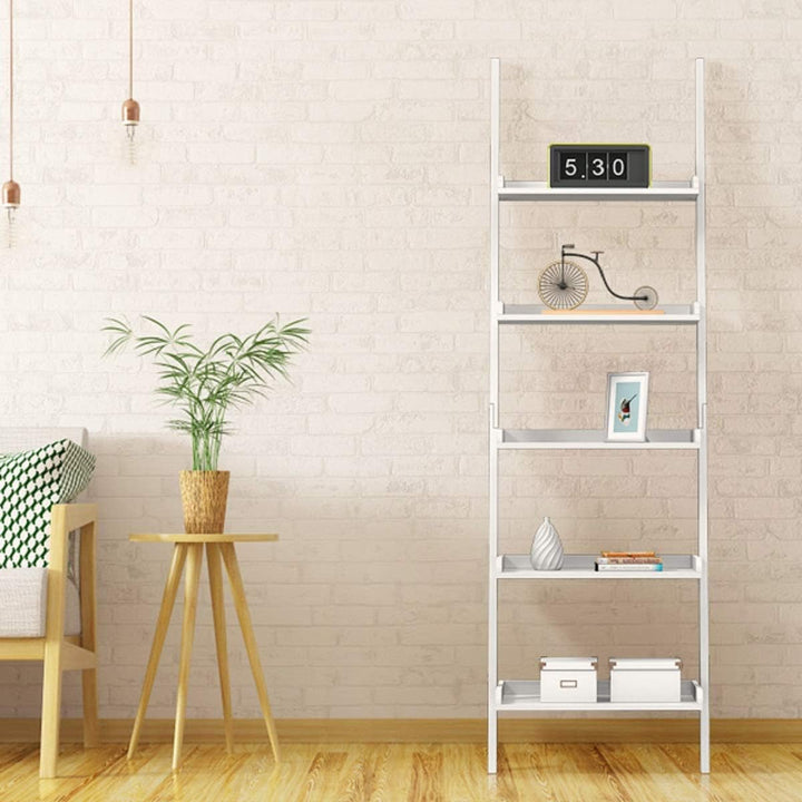 COSTWAY Leiterregal mit 5 Ebenen, Bücherregal aus Holz, Standregal Treppenregal Pflanzenregal Holzre