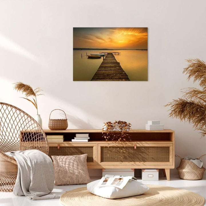 ARTTOR Bilder auf Leinwand See Brücke Leinwandbild mit Rahmen 70x50cm Wandbilder Dekoration Wohnzimm