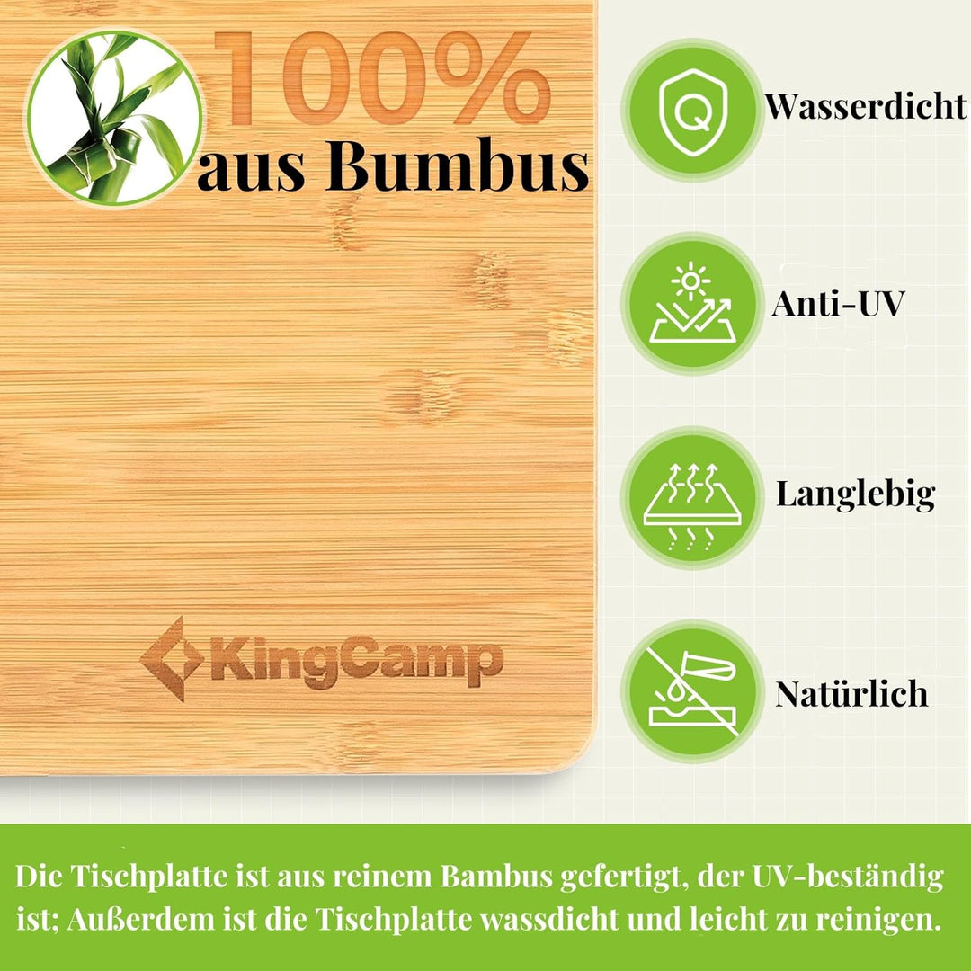 KingCamp Falten Bambus Campingtisch Klapptisch Verstellbare Höhe Aluminiumrahmen für Outdoor Camping