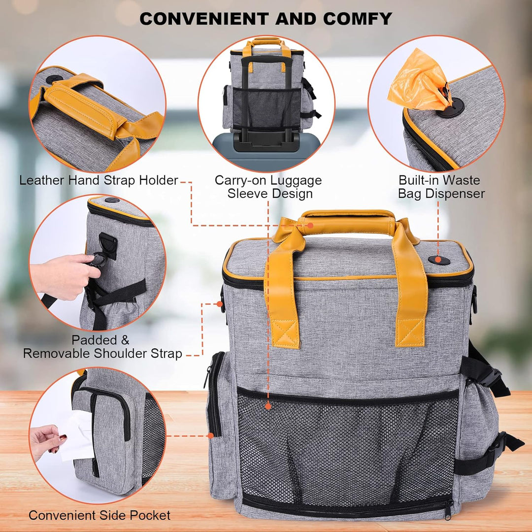Ownpets Hunde Reisetasche, Reisetasche für Hundeausrüstung mit 2 Hundefuttertaschen, 2 faltbaren Näp