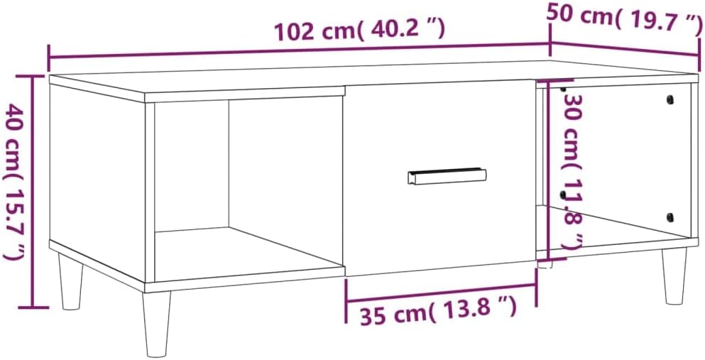 FIRBNUS Wohnzimmertisch Modern 102x50x40 cm Tisch Wohnzimmer Couchtisch Beistelltisch Stilvollen Kle