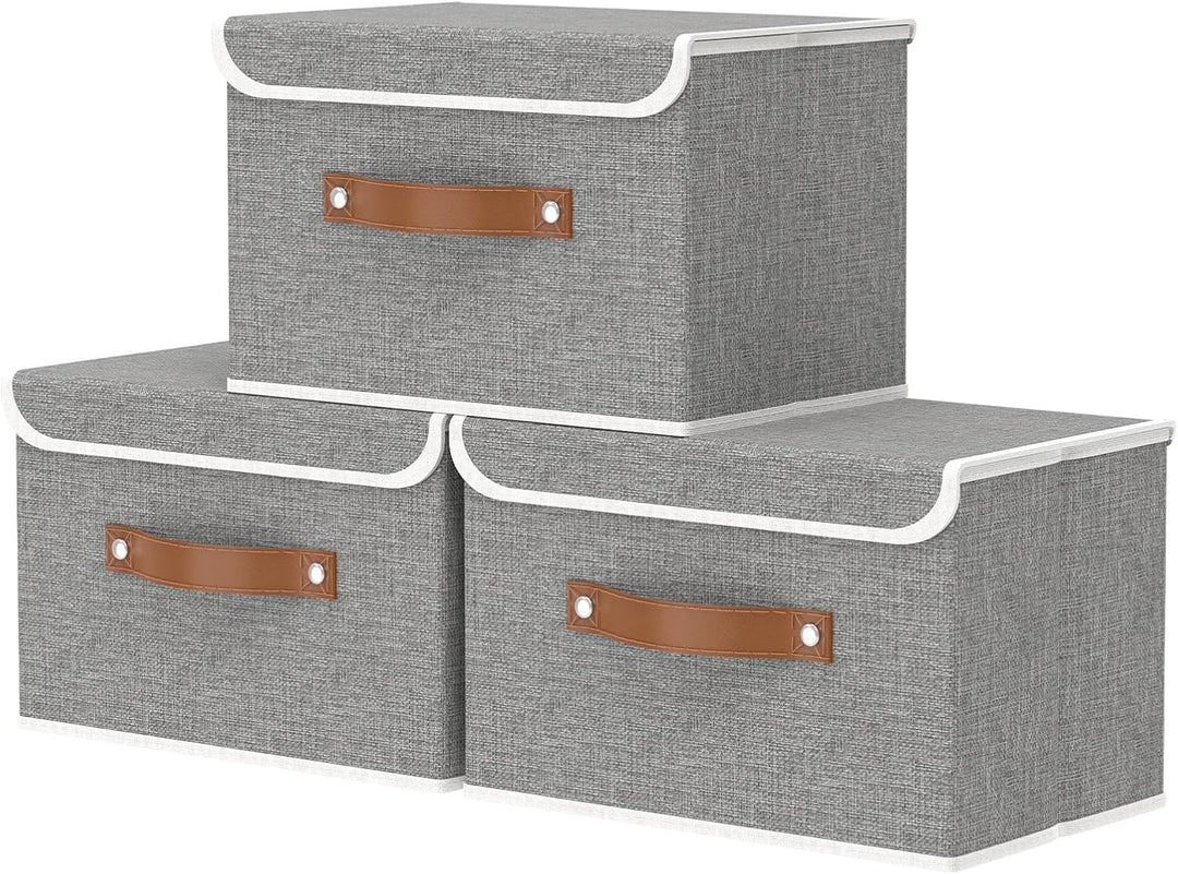 OUTBROS 3 Stück Aufbewahrungsboxen mit Deckel, 38 x 25 x 25 cm, faltbare Stoffboxen, Aufbewahrungskö