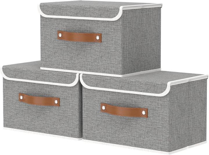 OUTBROS 3 Stück Aufbewahrungsboxen mit Deckel, 38 x 25 x 25 cm, faltbare Stoffboxen, Aufbewahrungskö