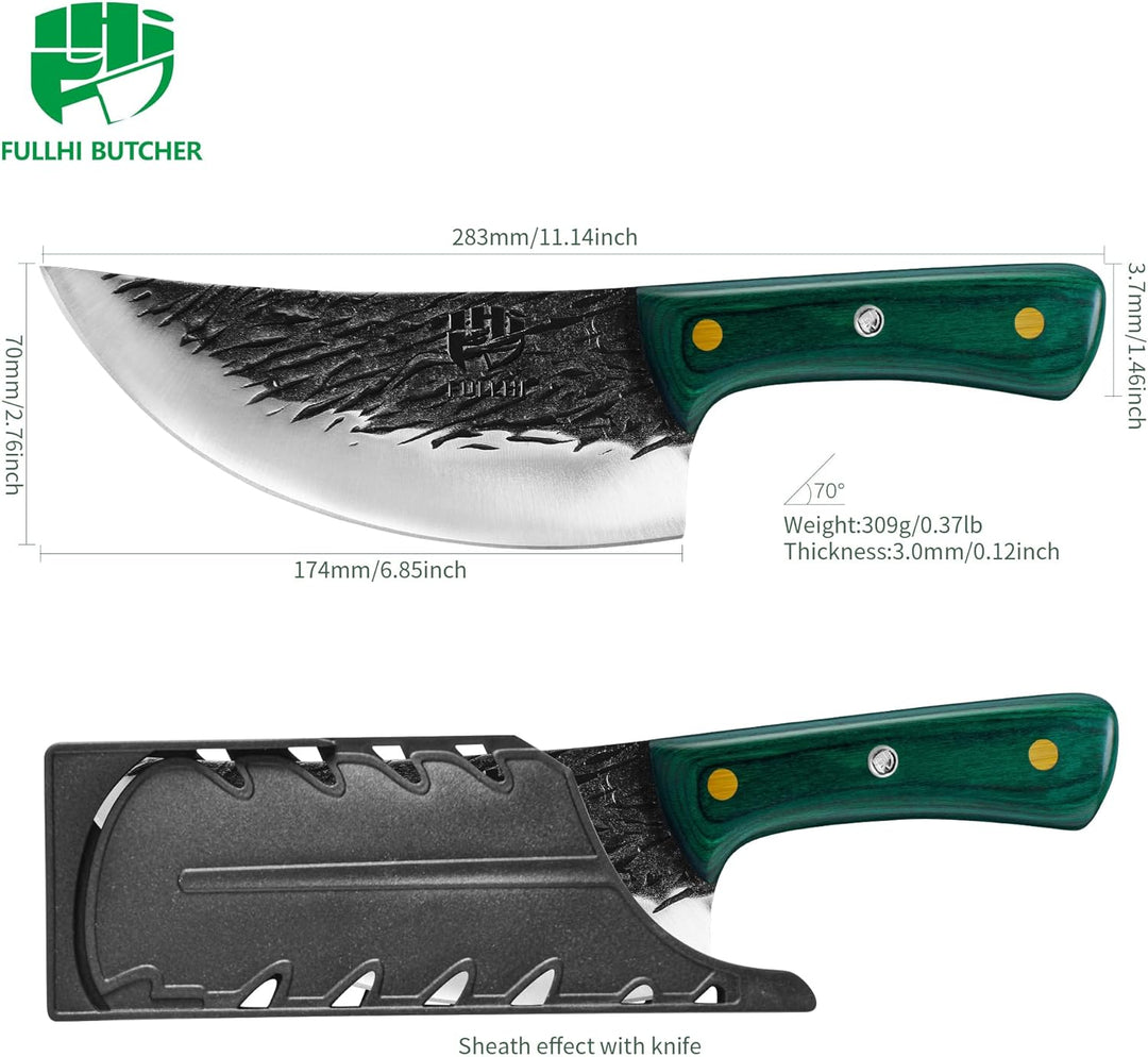 FULLHI Multi-color Holzgriff Full Tang Heavy Meat Cleaver mit Scheide, High Carbon Steel Chef Fleisc