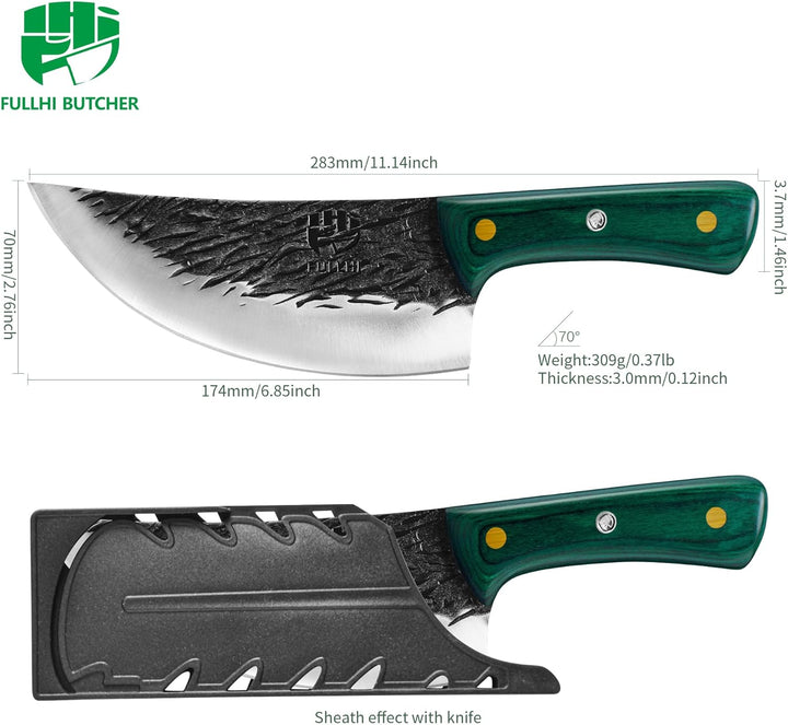 FULLHI Multi-color Holzgriff Full Tang Heavy Meat Cleaver mit Scheide, High Carbon Steel Chef Fleisc