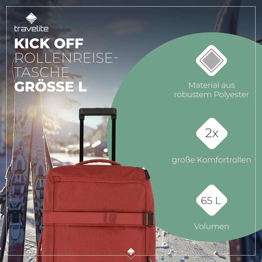 travelite Trolley Reisetasche Grösse L, Gepäck Serie KICK OFF: Praktische Reisetasche mit Rollen für