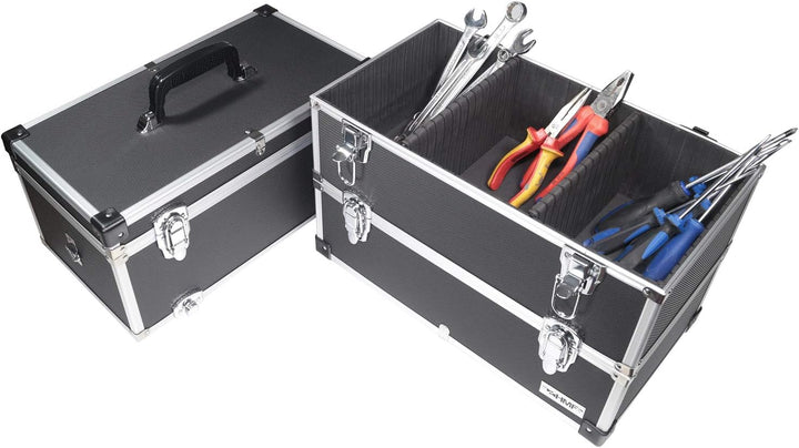 HMF 14661-02 Alu Werkzeugkoffer leer, 3 Etagen, 44 x 45 x 24 cm, schwarz, 3 Etagen