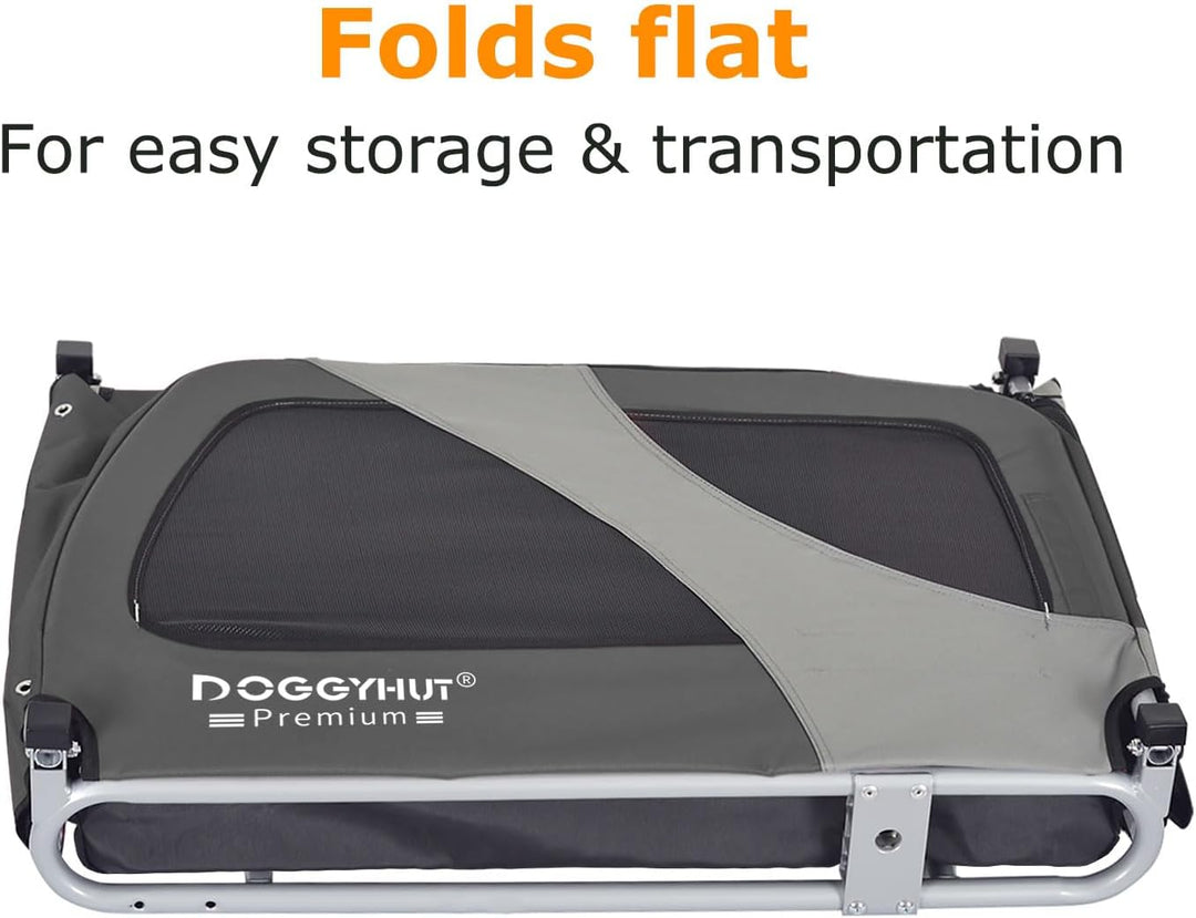 DOGGYHUT® Premium MEDIUM Fahrrad Hundeanhänger für Hunde bis 23 kg Fahrradanhänger Klappbar GRAU, GR