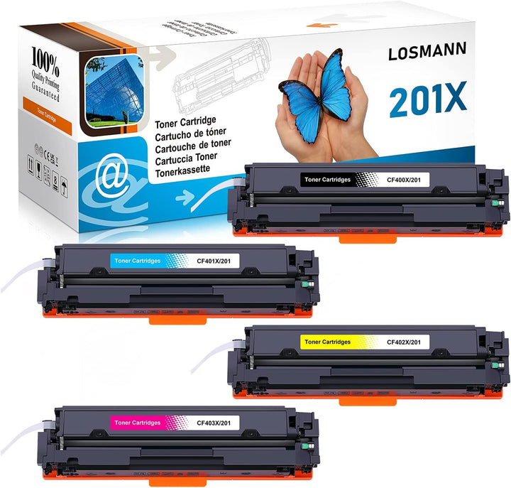 LOSMANN 4x Toner Kompatibel für HP CF400X CF401X CF402X CF403X 201X 201A CF400A für HP Color LaserJe