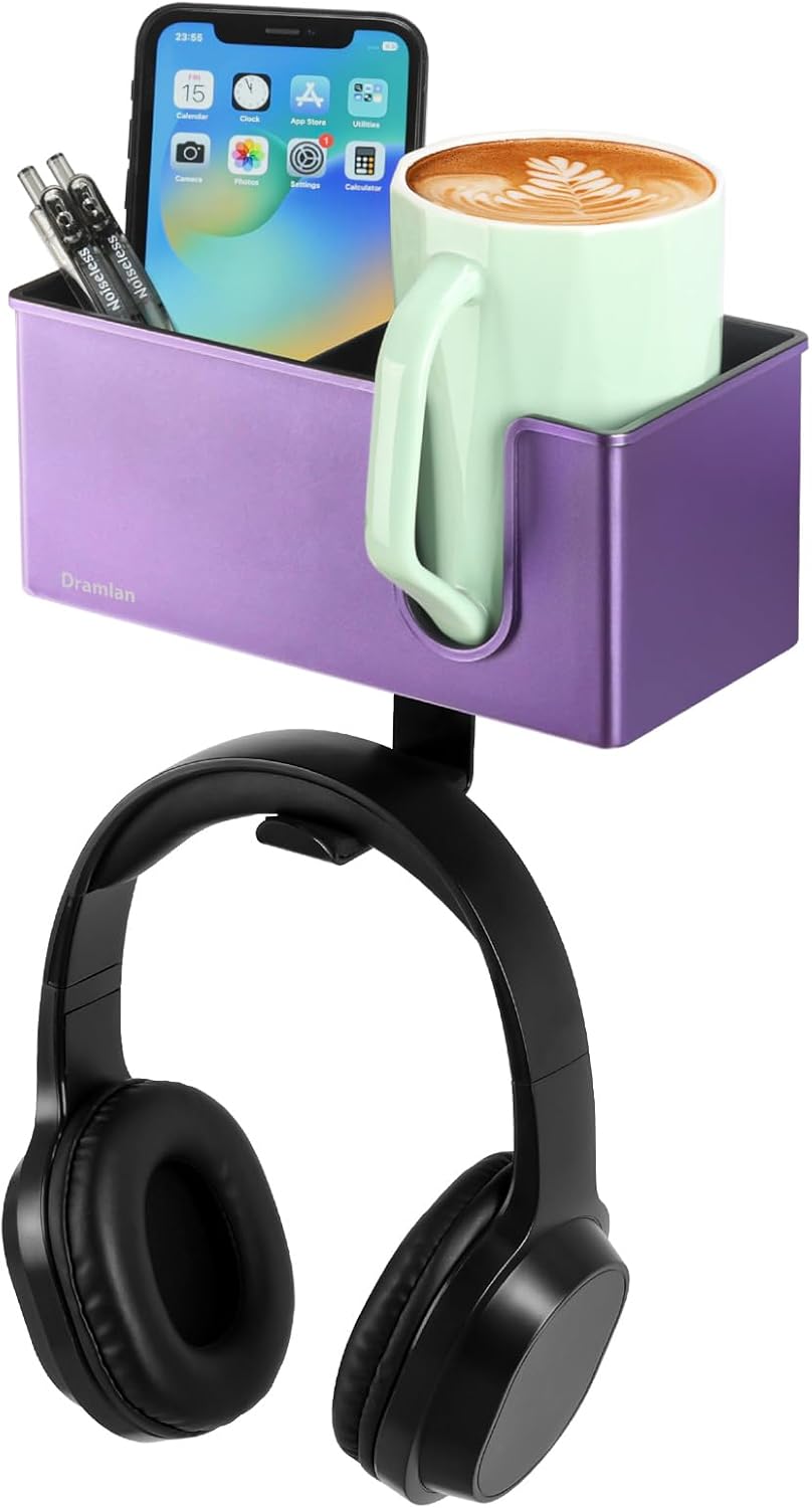 SchreibtischOrganizer mit KopfhörerAufhänger, Schbtisch-Getränkehalter für Schreibtisch-Aufbewahrung
