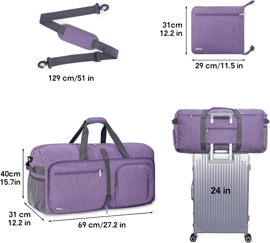 WANDF Reisetasche 85L mit Schuhfach Faltbare Weekender-Reisetasche Handgepäck für Männer Frauen (Lil