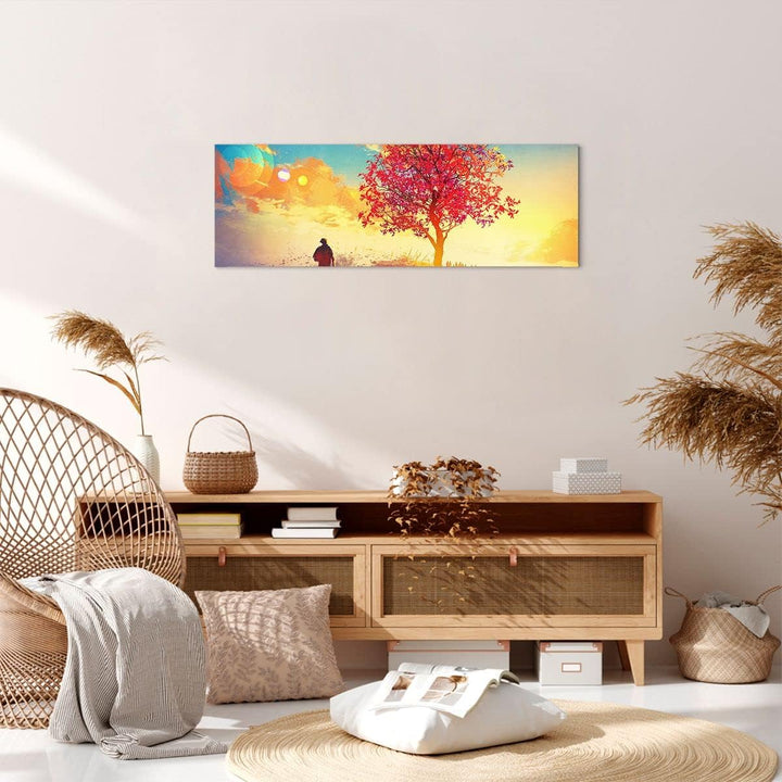 Panorama Bilder auf Leinwand Baum Wiese Feld Leinwandbild mit Rahmen 90x30cm Wandbilder Dekoration W
