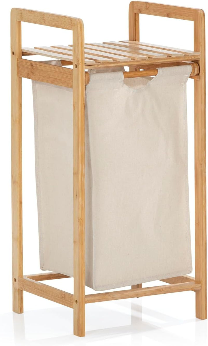 Lumaland Wäschekorb Bambus mit ausziehbarem Wäschesack | Pflegeleichtes Material, unempfindlich gege