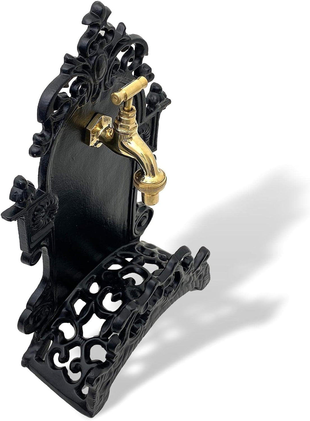Schlauchhalter mit Wasserhahn schwarz Aluminium Garten 39cm Antik-Stil