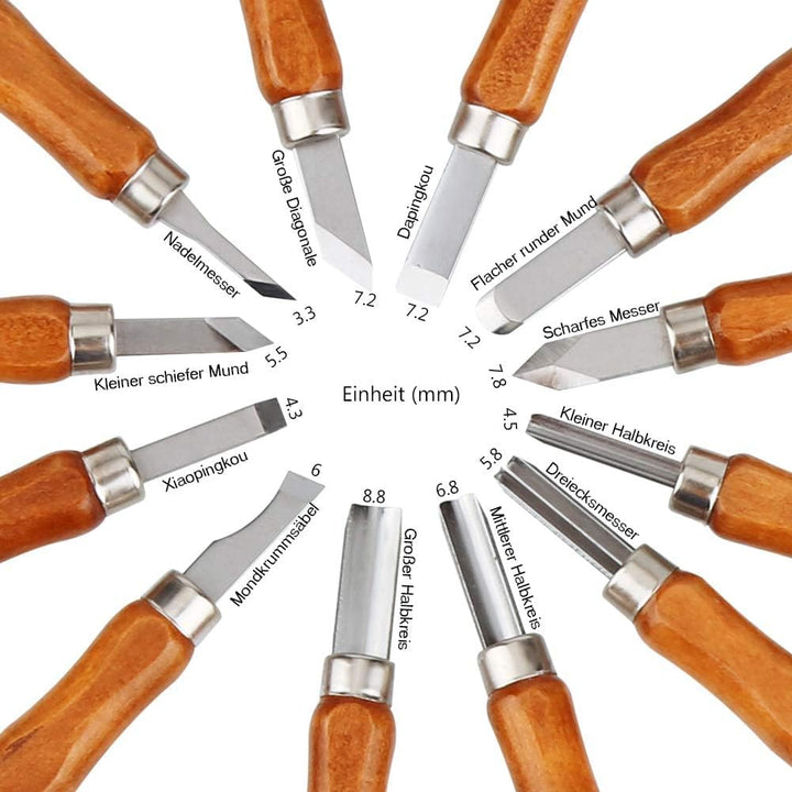 Holz-Schnitzwerkzeug Set - 12 STK Holz Schnitzmesser und ein Schleifsteine für Erwachsene und Kinder