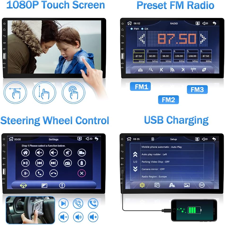 Autoradio 1 Din mit Apple Carplay und Android Auto, Hikity 9 Zoll Bildschirm Touchscreen Autoradio B
