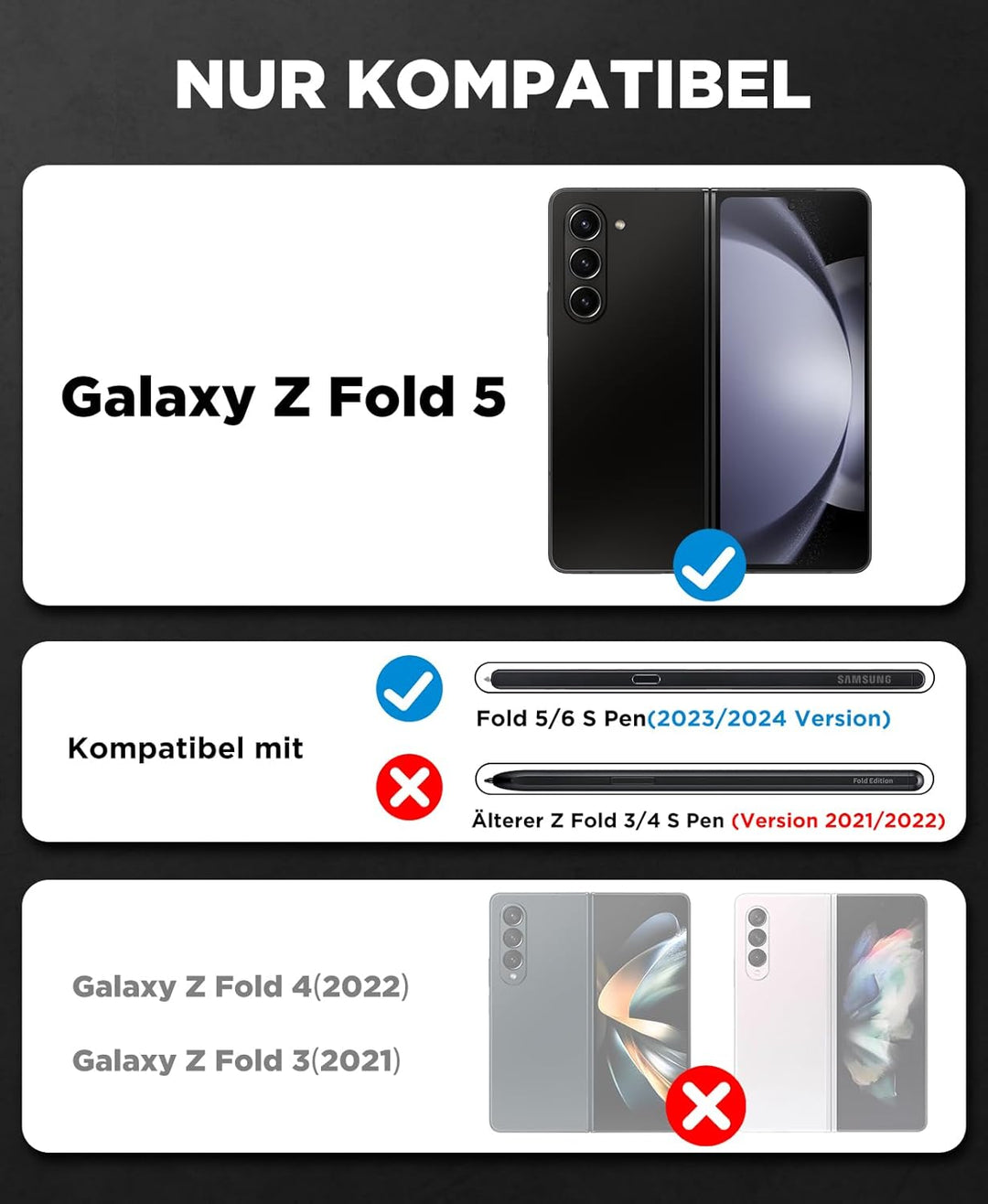 Beeasy für Samsung Galaxy Z Fold 5 Hülle, 360 Grad Outdoor Stossfeste Schutzhülle mit S Pen Halter u