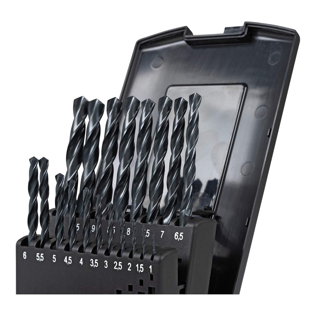 STIER Spiralbohrer Set HSS-R, 19-teilig, Basic Metallbohrer Satz, Stahlbohrer Satz, rollgewalzt, zyl