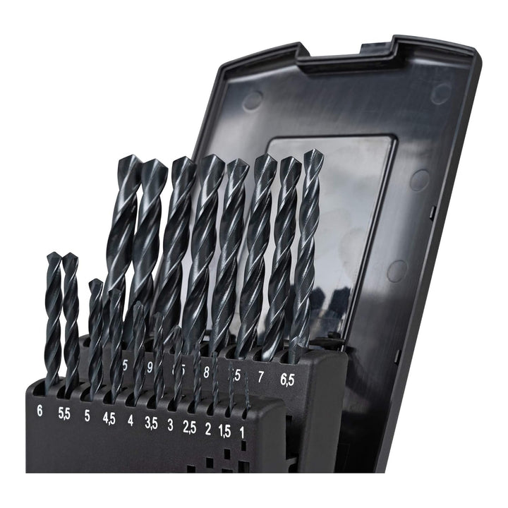 STIER Spiralbohrer Set HSS-R, 19-teilig, Basic Metallbohrer Satz, Stahlbohrer Satz, rollgewalzt, zyl