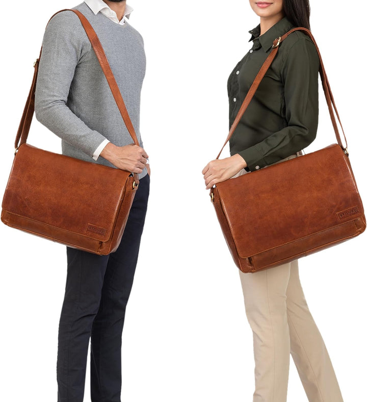 STILORD 'Rick' Schultertasche Leder für 15,6 Zoll Laptop Umhängetasche Aktentasche Bürotasche Unitas