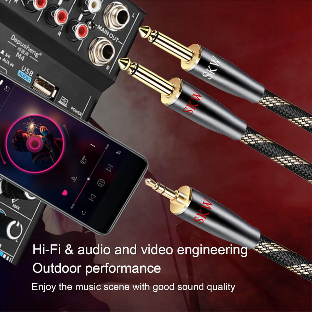 SKW 3.5mm Klinke auf Dual 6.35mm Y Audio Splitter Kabel, hochreines Kupfer Instrument Kabel Unterstü