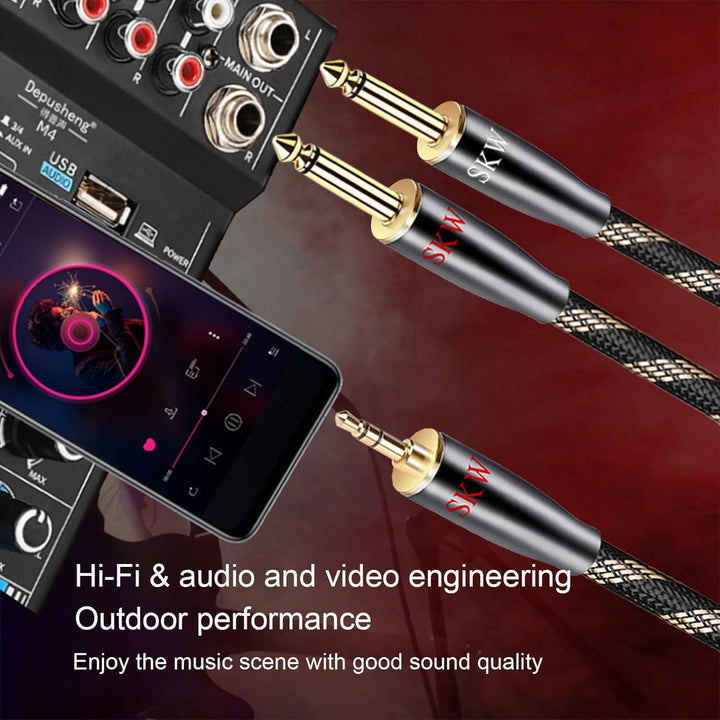 SKW 3.5mm Klinke auf Dual 6.35mm Y Audio Splitter Kabel, hochreines Kupfer Instrument Kabel Unterstü