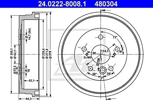 ATE 24.0222-8008.1 Bremstrommel- (Paar)