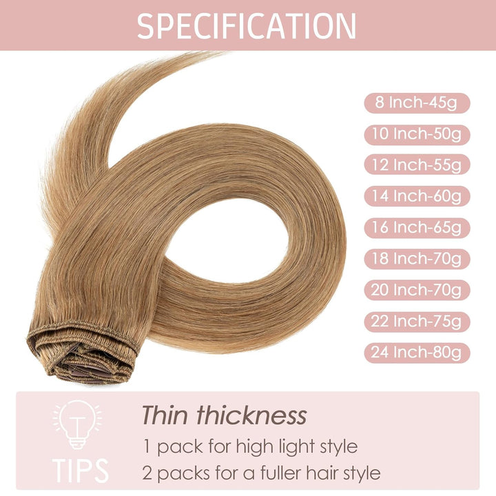 Silk-co Echthaar Clip In Extensions 8 Tressen 18 Clips 60g, Karamellblond Hair Extensions, Remy Echt